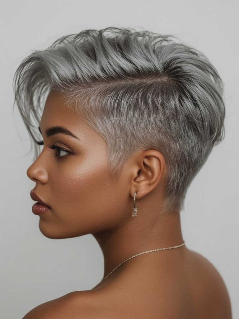 Silver Curtain Bangs on Dark Skin