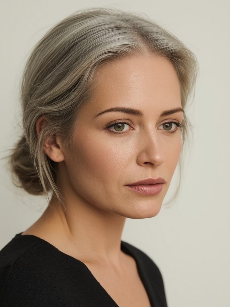 Long Hair Older Women: Textured Ponytail with Face-Framing Pieces
