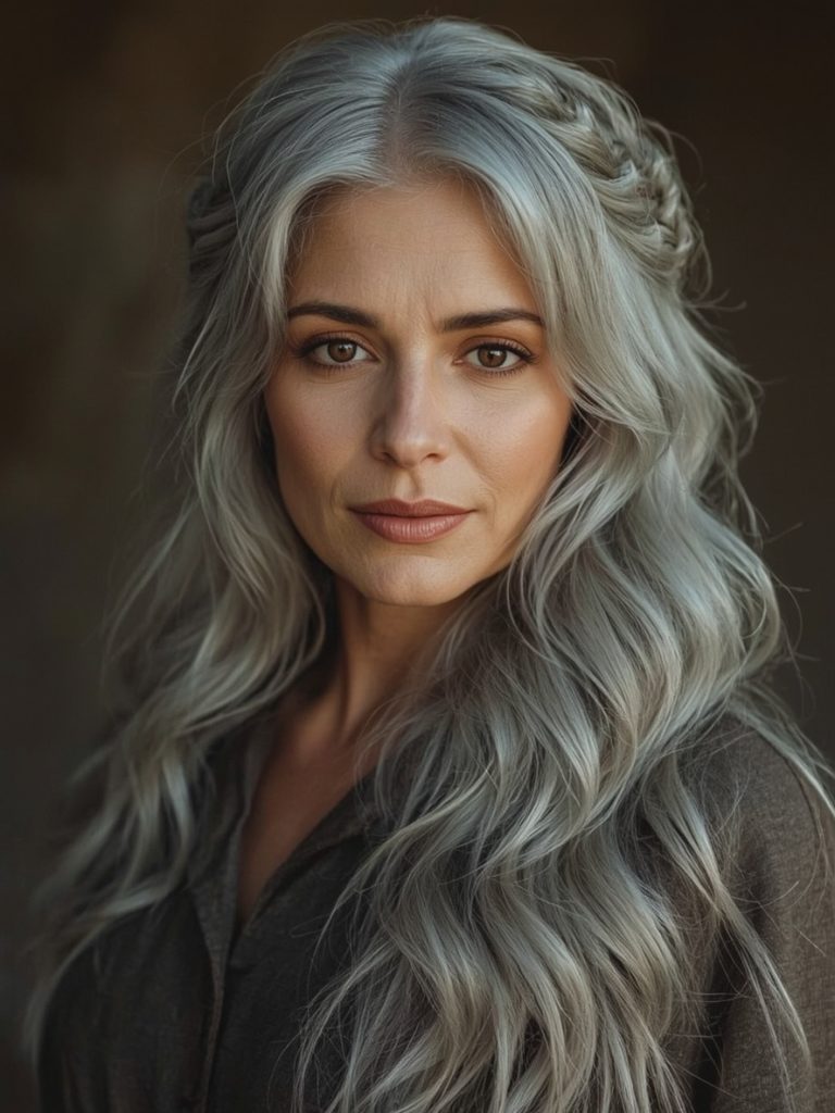 Long Hair Older Women: Half-Up Top Knot