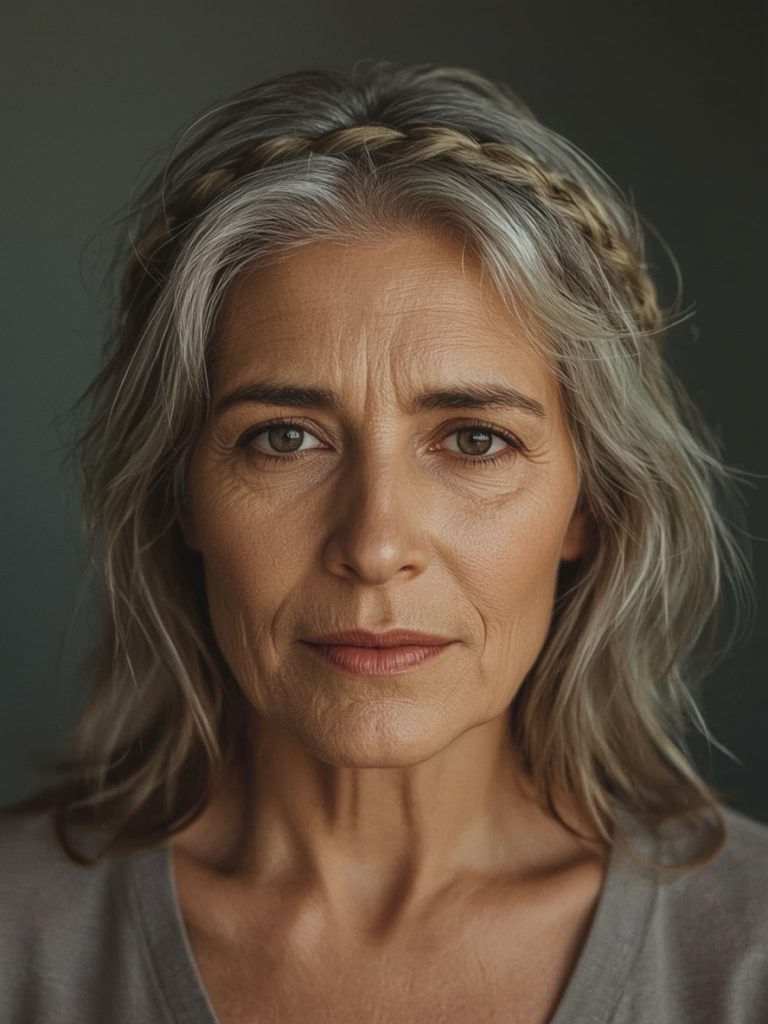 Long Hair Older Women: Braided Headband