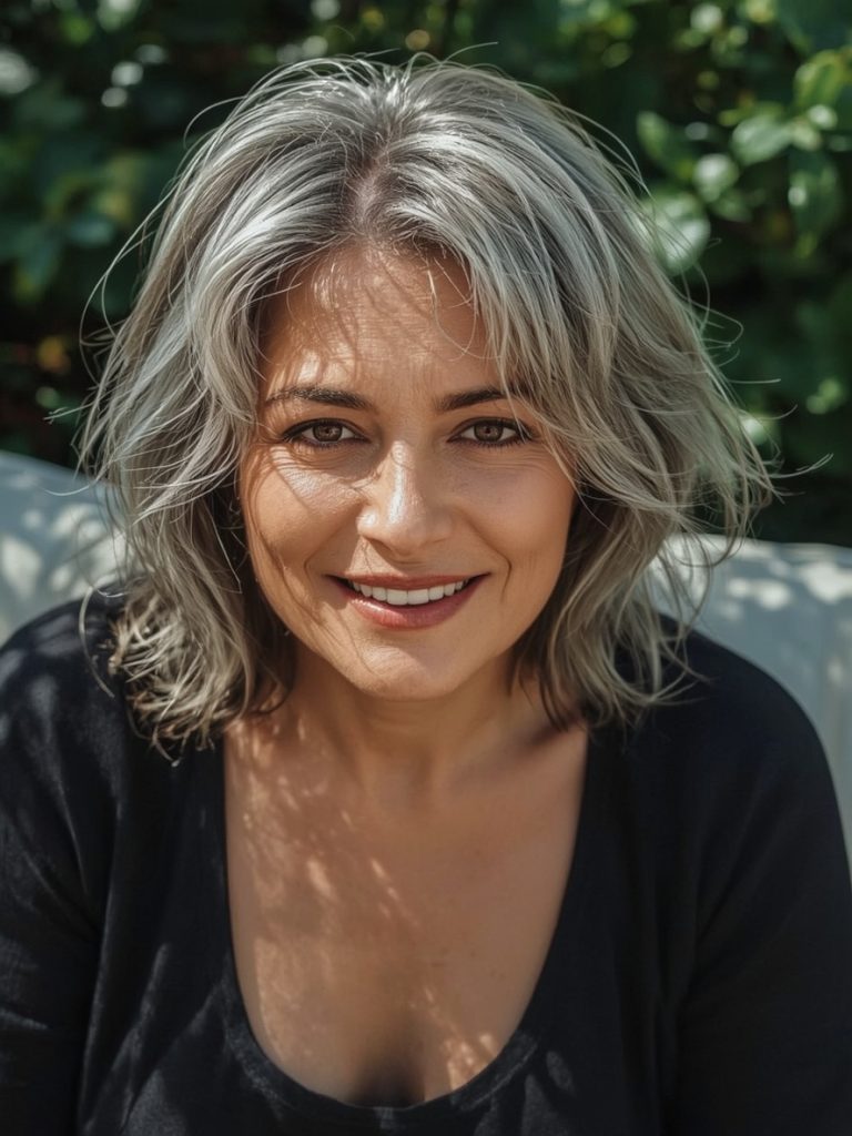Long Hair Older Women: Blended Gray With Face-Framing Highlights