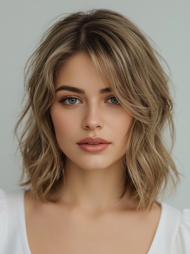 Butterfly Haircut Long Hair For Round Face: Blown-Out Volume