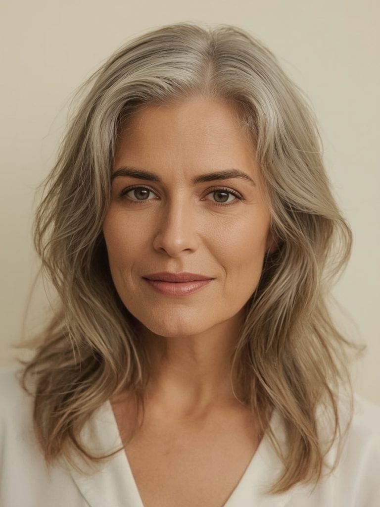 Long Hair Older Women: Soft Waves with Long Feathered Layers