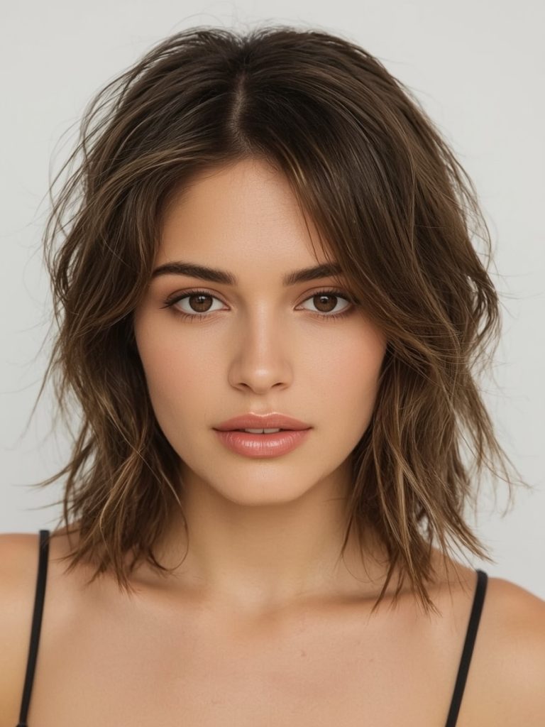 Butterfly Haircut Long Hair For Round Face: Wavy Texture
