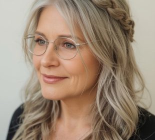 Long Hair Older Women: Tousled Waves with a Deep Side Part