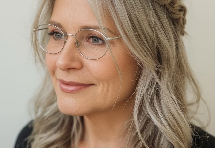 Long Hair Older Women: Tousled Waves with a Deep Side Part