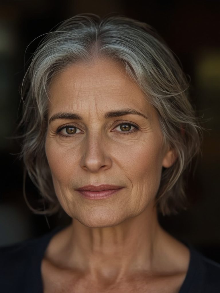 Long Hair Older Women: Low Bun with Textured Pieces