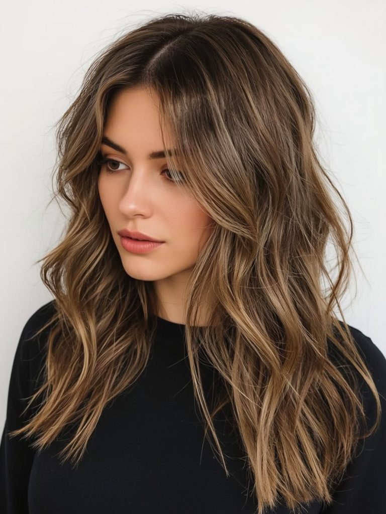 Butterfly Haircut Long Hair For Round Face: Defined Waves