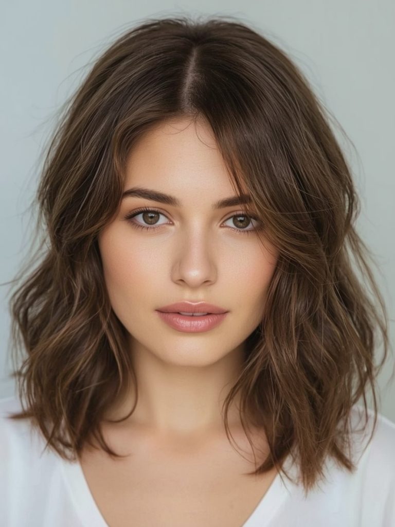 Butterfly Haircut Long Hair For Round Face: Highlighted Face Frame