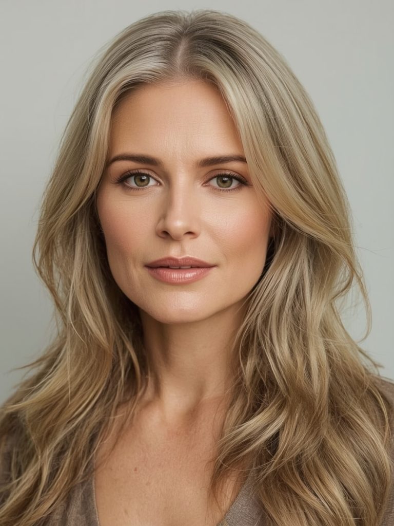 Long Hair Older Women: Sleek and Straight with a Center Part