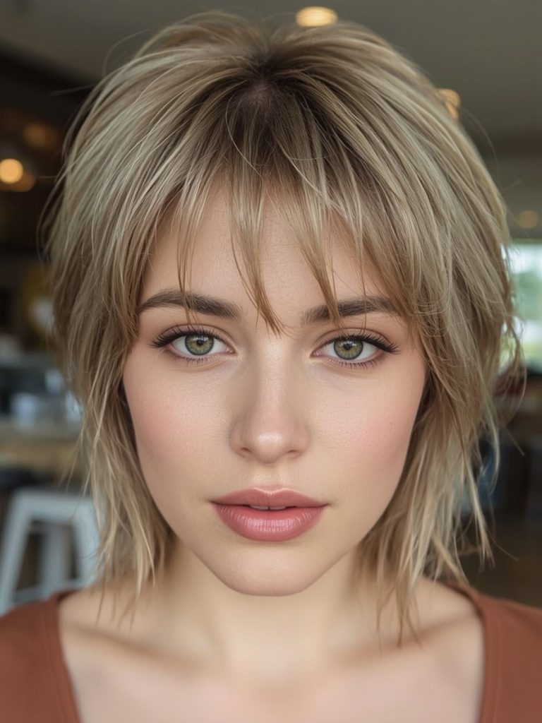 Butterfly Haircut Long Hair For Round Face: Wispy Bangs