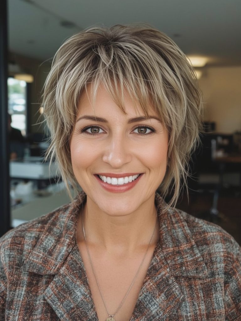 Hairstyle For Thin Fine Hair Over 50: Chin-Length Bob With Wispy Bangs
