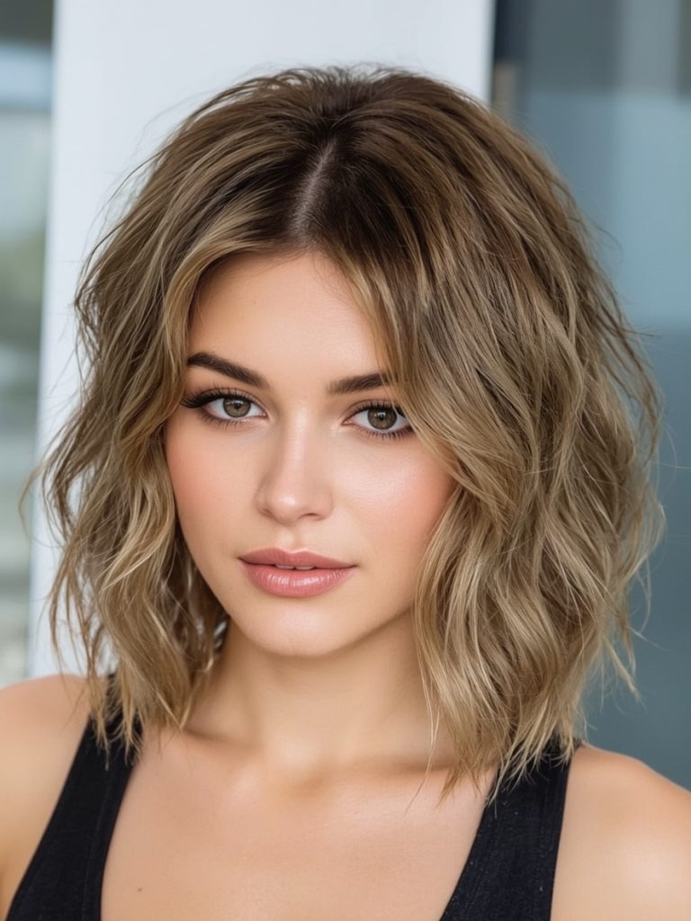 Butterfly Haircut Long Hair For Round Face: Side-Swept Bangs