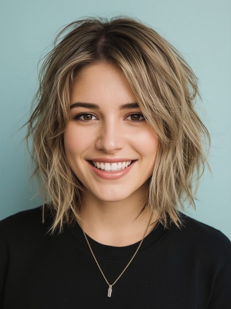 Angled Bob Haircut with Baby Bangs