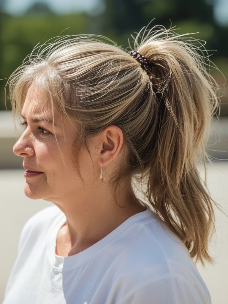Long Hair Older Women: Sophisticated Updo with Face-Framing Pieces