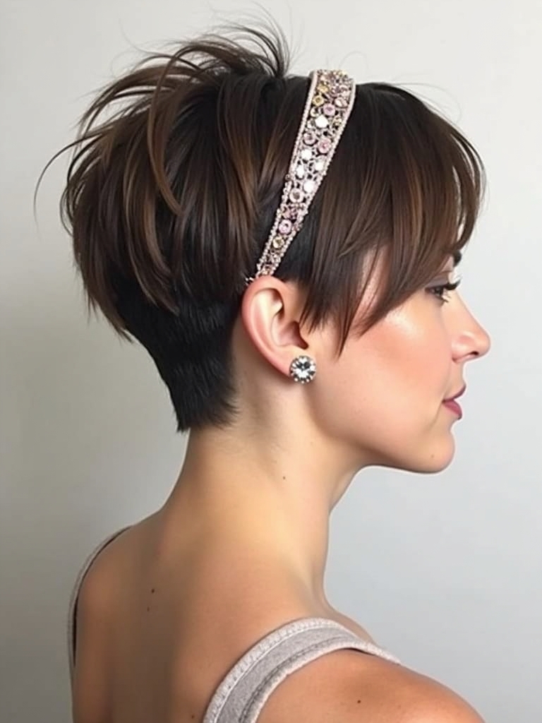 Stacked Pixie Haircut Back View: With Curly Texture
