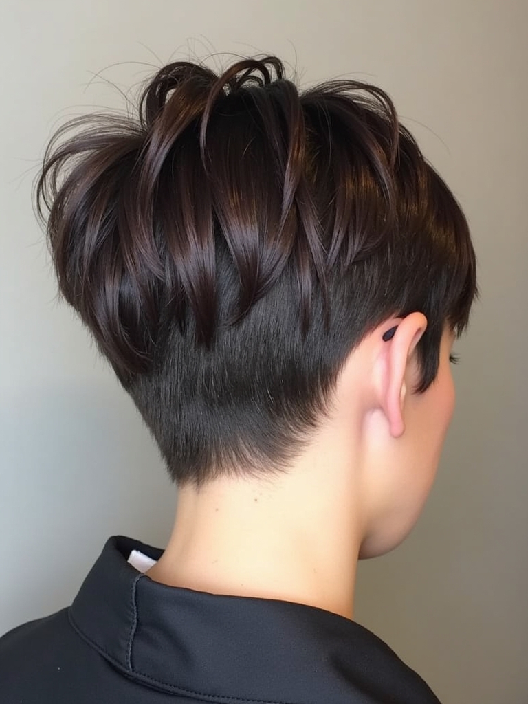 Stacked Pixie Haircut Back View: With Lowlights