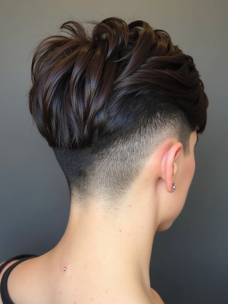 Stacked Pixie Haircut Back View: With Highlights