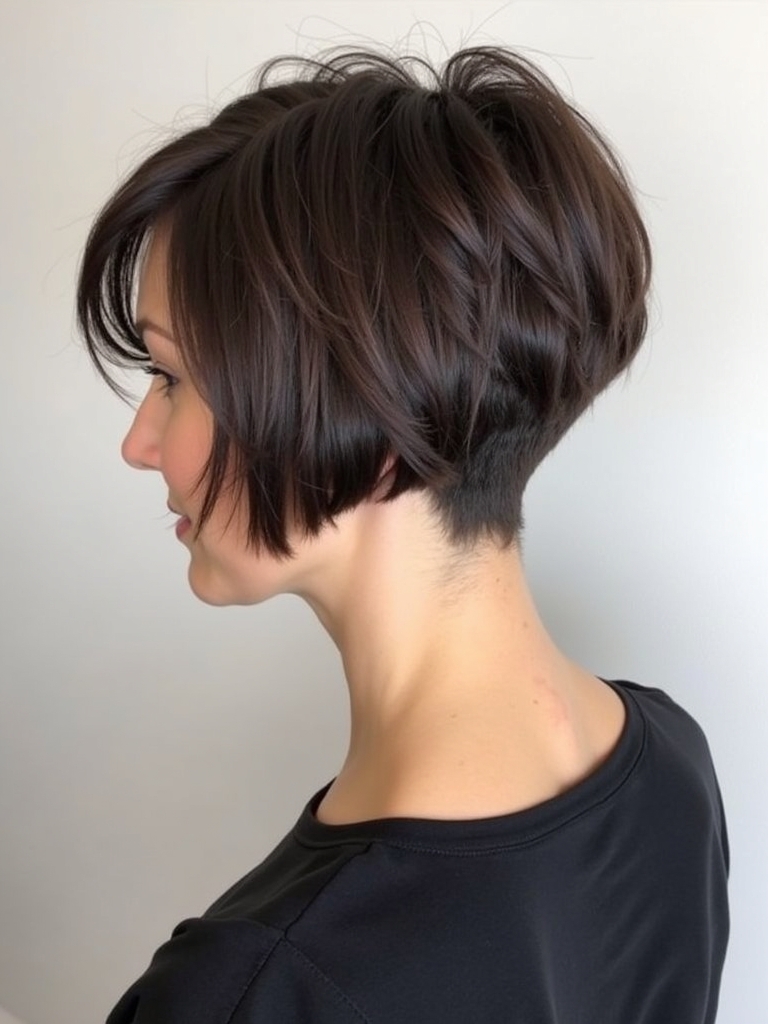 Stacked Pixie Haircut Back View: With Braided Detail