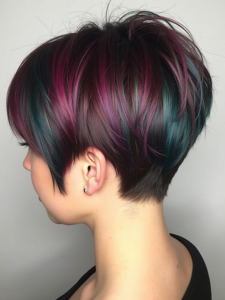 Stacked Pixie Haircut Back View: Textured and Messy