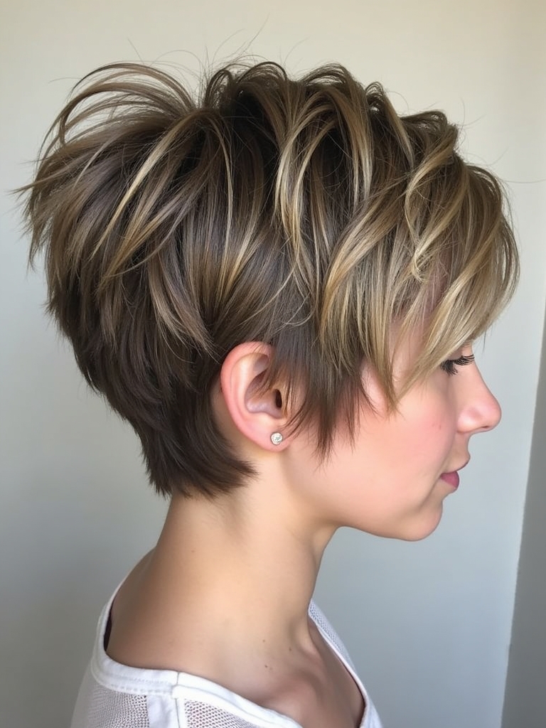 Stacked Pixie Haircut Back View: Flipped Out Ends