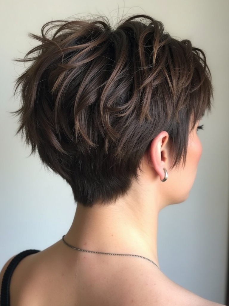 Stacked Pixie Haircut Back View: With Micro Bangs
