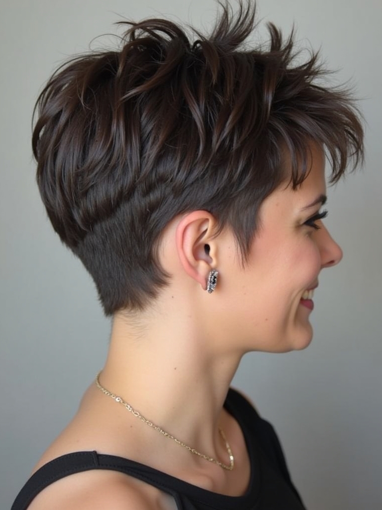 Stacked Pixie Haircut Back View: Bold Color Contrast