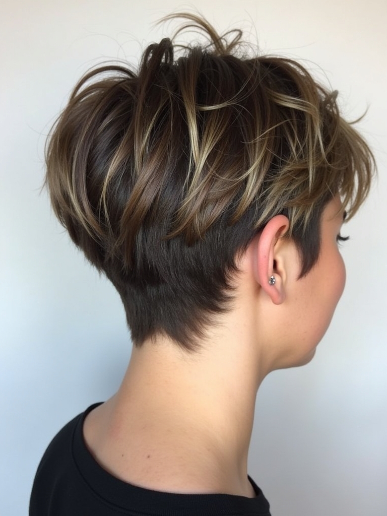 Stacked Pixie Haircut Back View: Rounded Silhouette