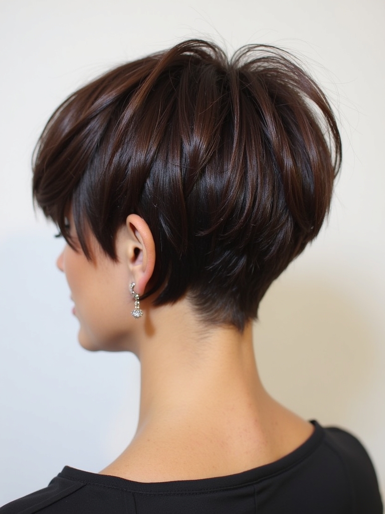 Stacked Pixie Haircut Back View: Feathered Edges