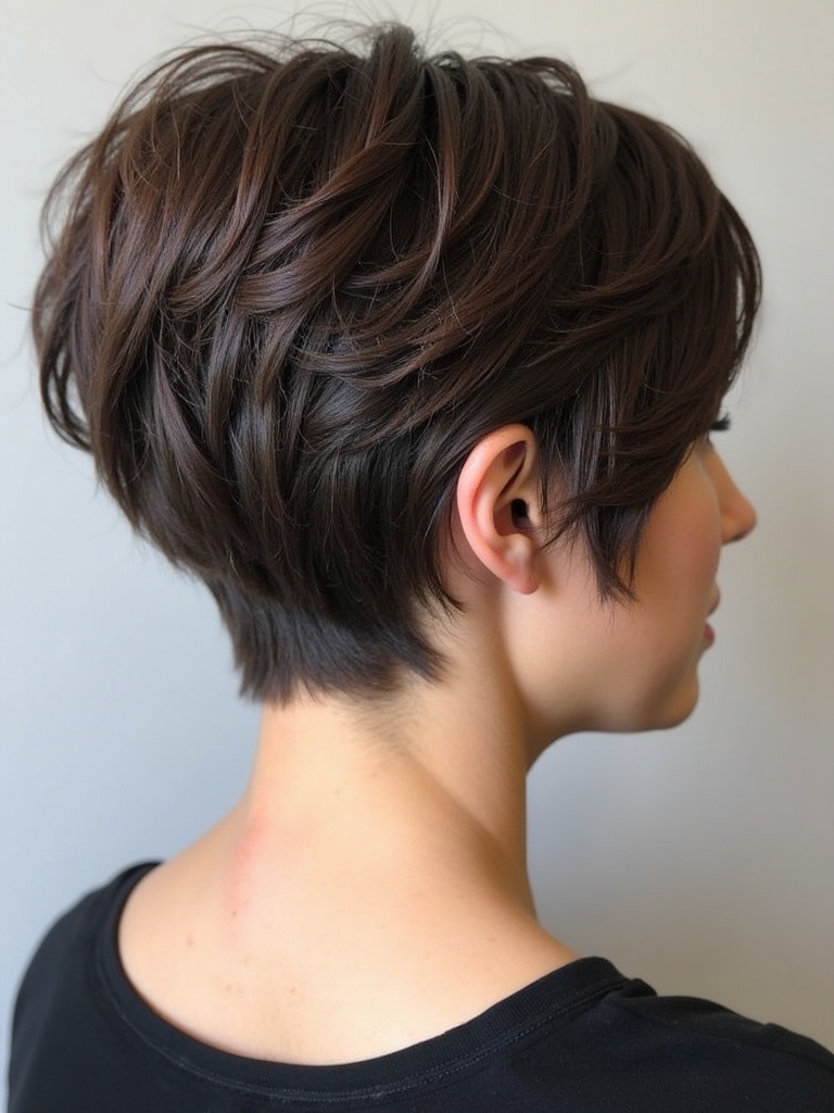 Stacked Pixie Haircut Back View: Two-Tone Color