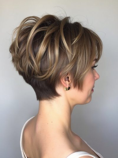 Stacked Pixie Haircut Back View: Choppy Layers