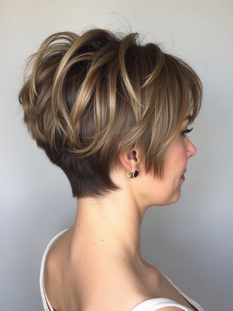 Stacked Pixie Haircut Back View: Choppy Layers
