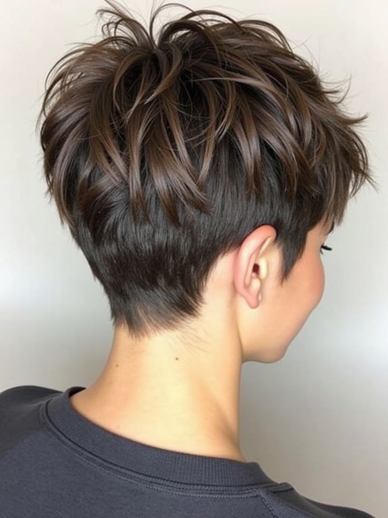 Stacked Pixie Haircut Back View: Asymmetrical Chic